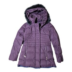 Orolay Down Parka Jacket With Hood Fur Womens XS Purple Puffer Coat Full Zip